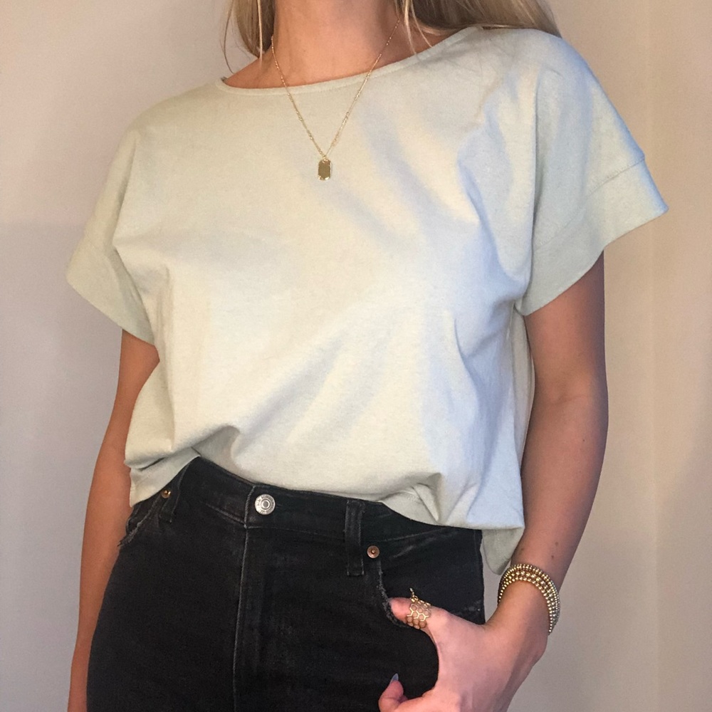 madewell boxy crop green tee